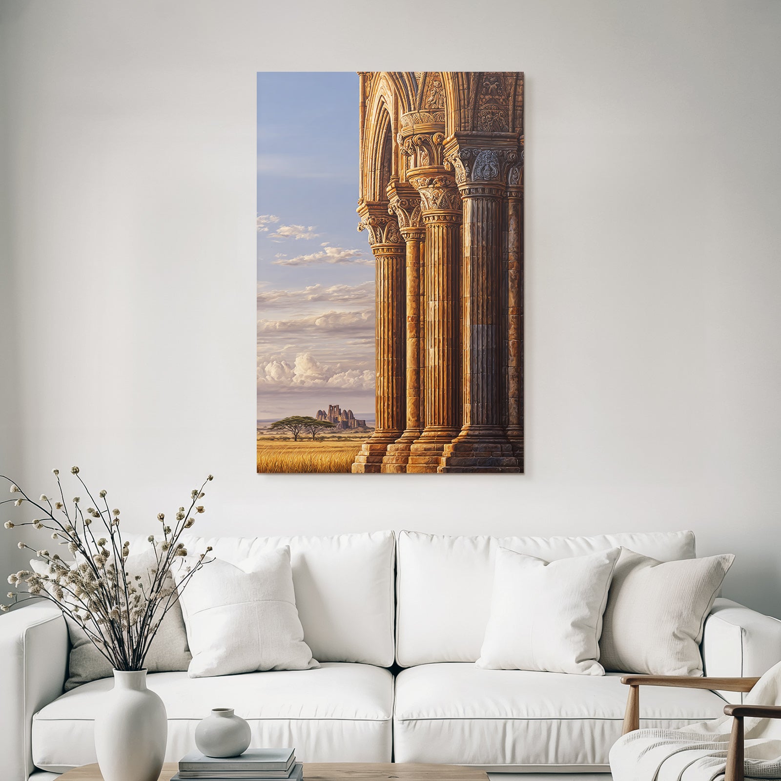 Desert Historical Architecture with Columns and Landscape
