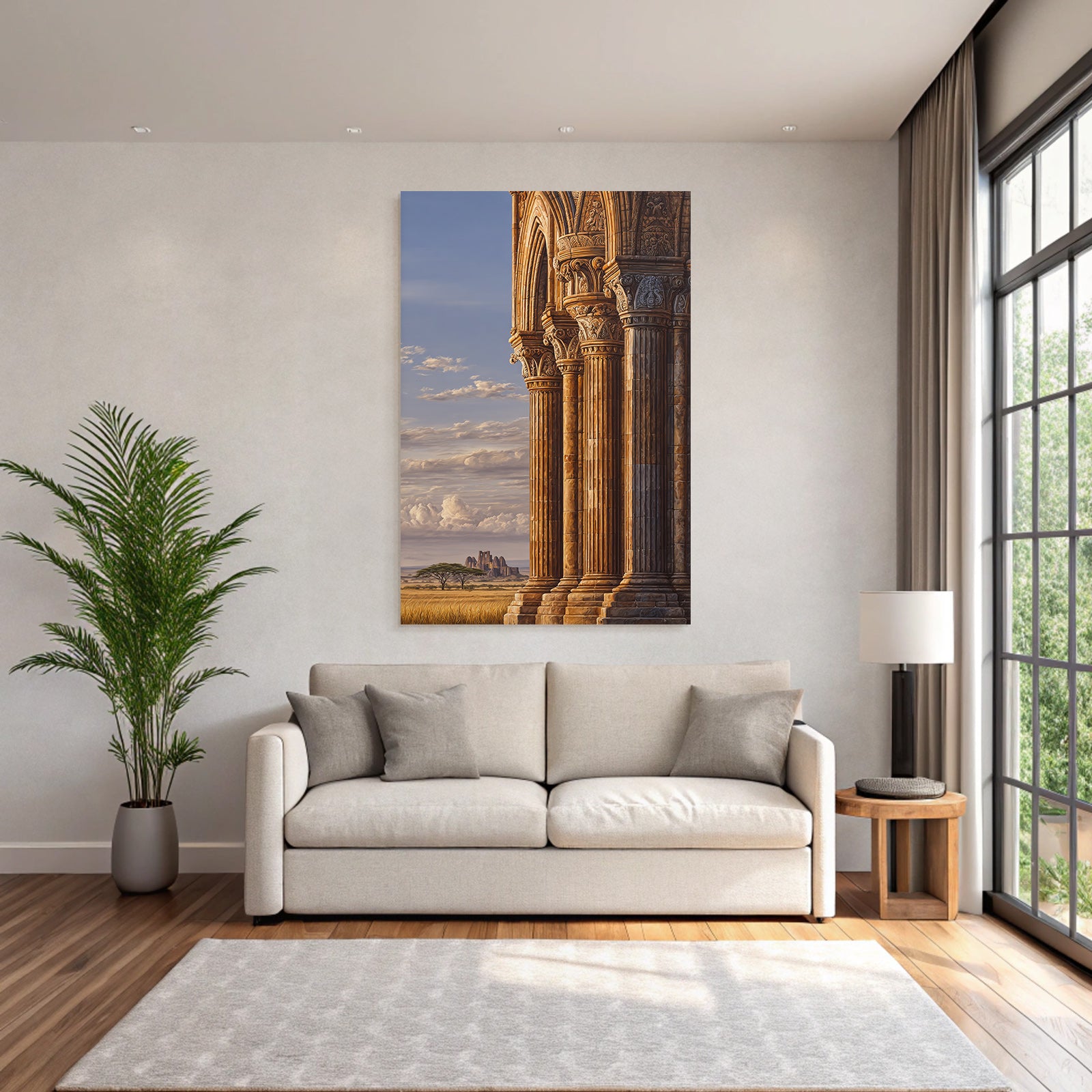 Desert Historical Architecture with Columns and Landscape