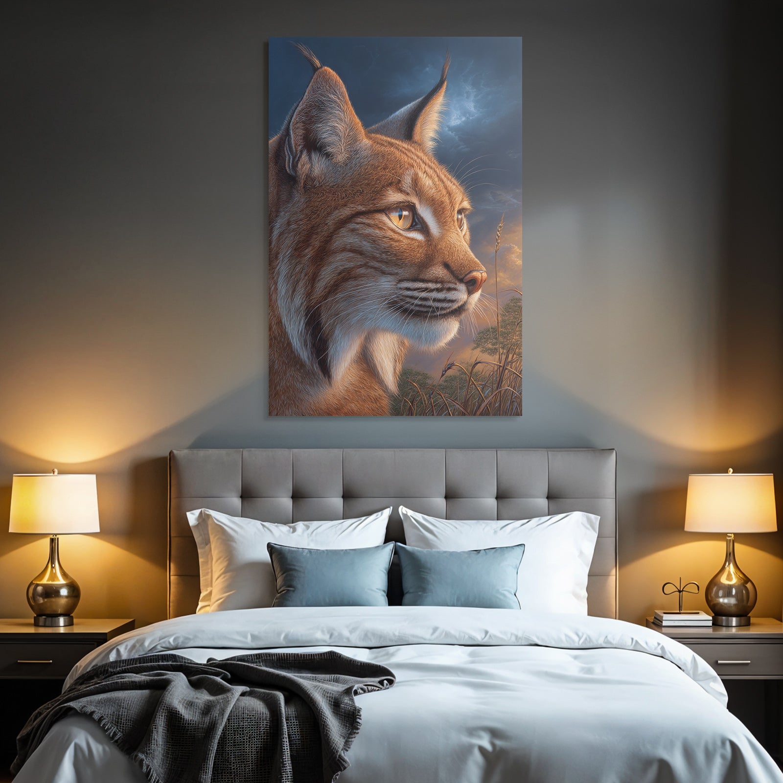 Desert Lynx close-up fur features eyes sky background