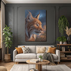 Desert Lynx close-up fur features eyes sky background