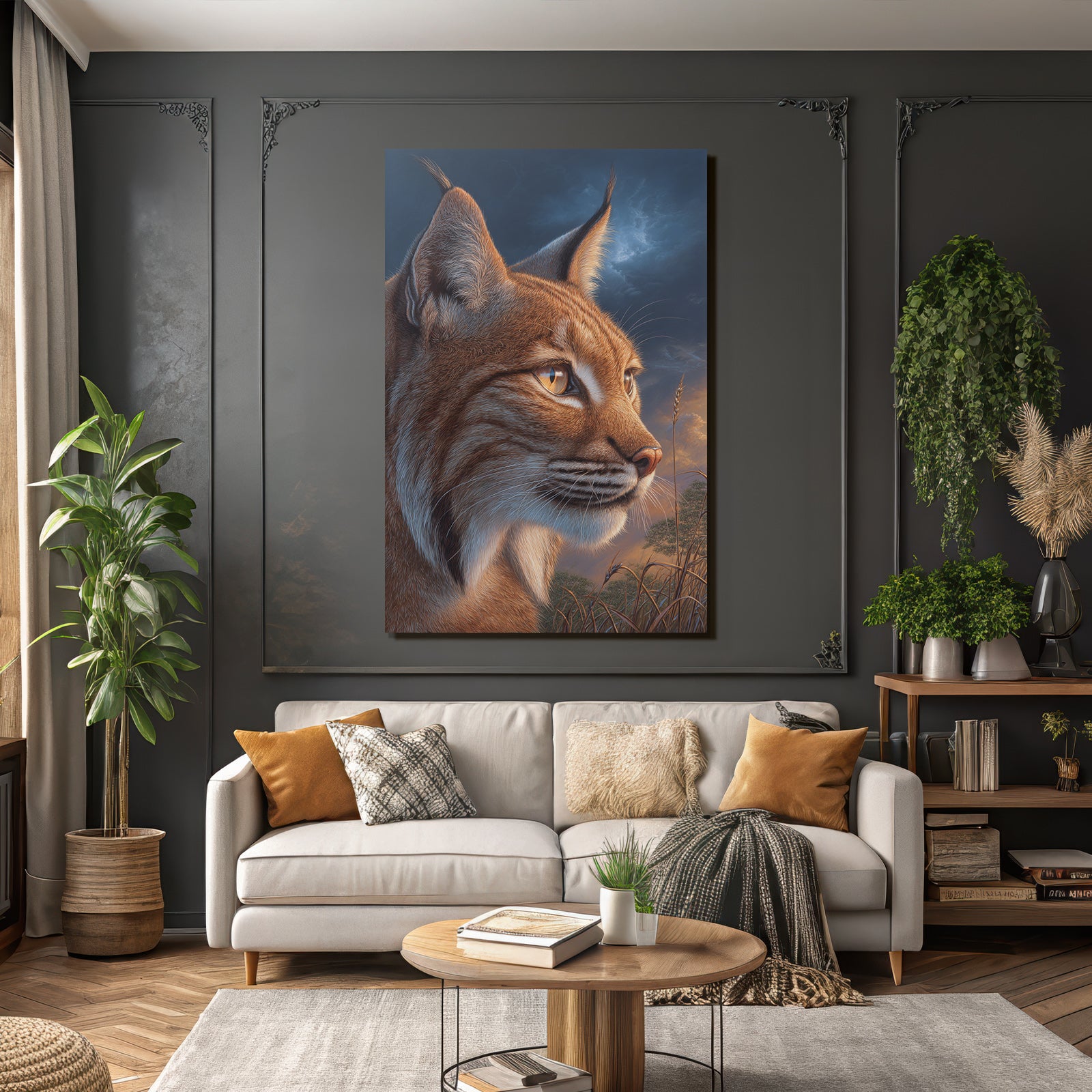 Desert Lynx close-up fur features eyes sky background