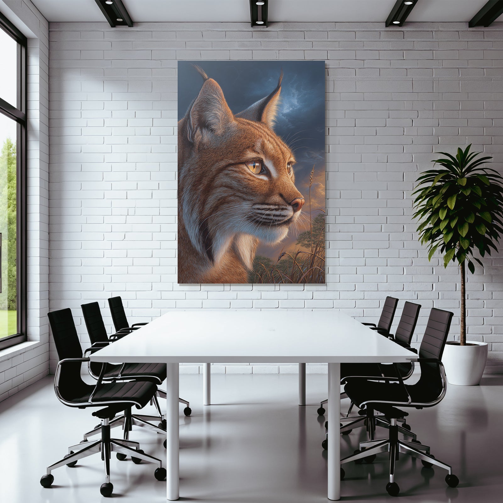 Desert Lynx close-up fur features eyes sky background
