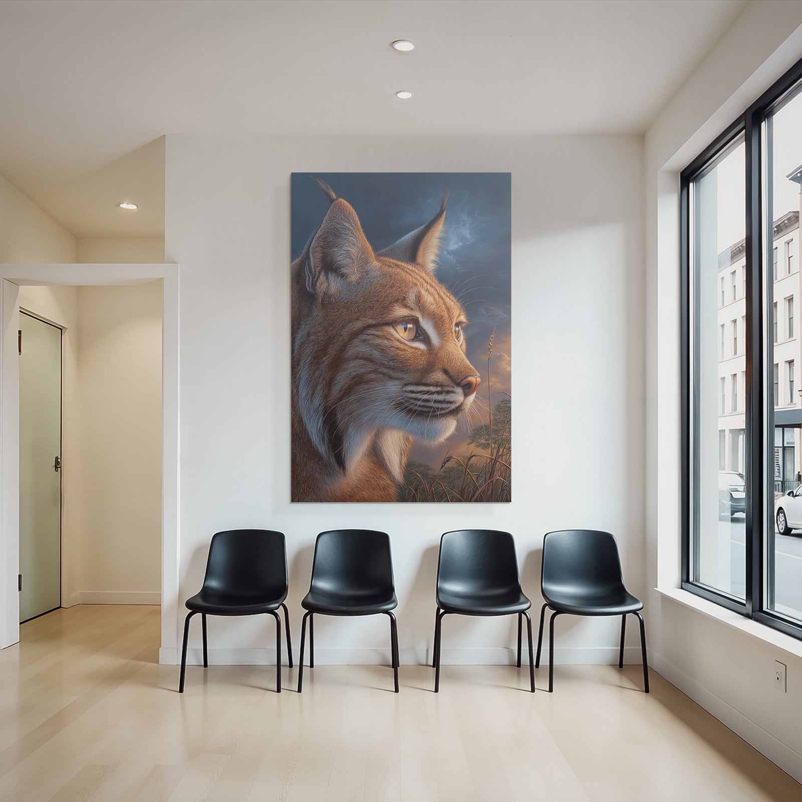 Desert Lynx close-up fur features eyes sky background