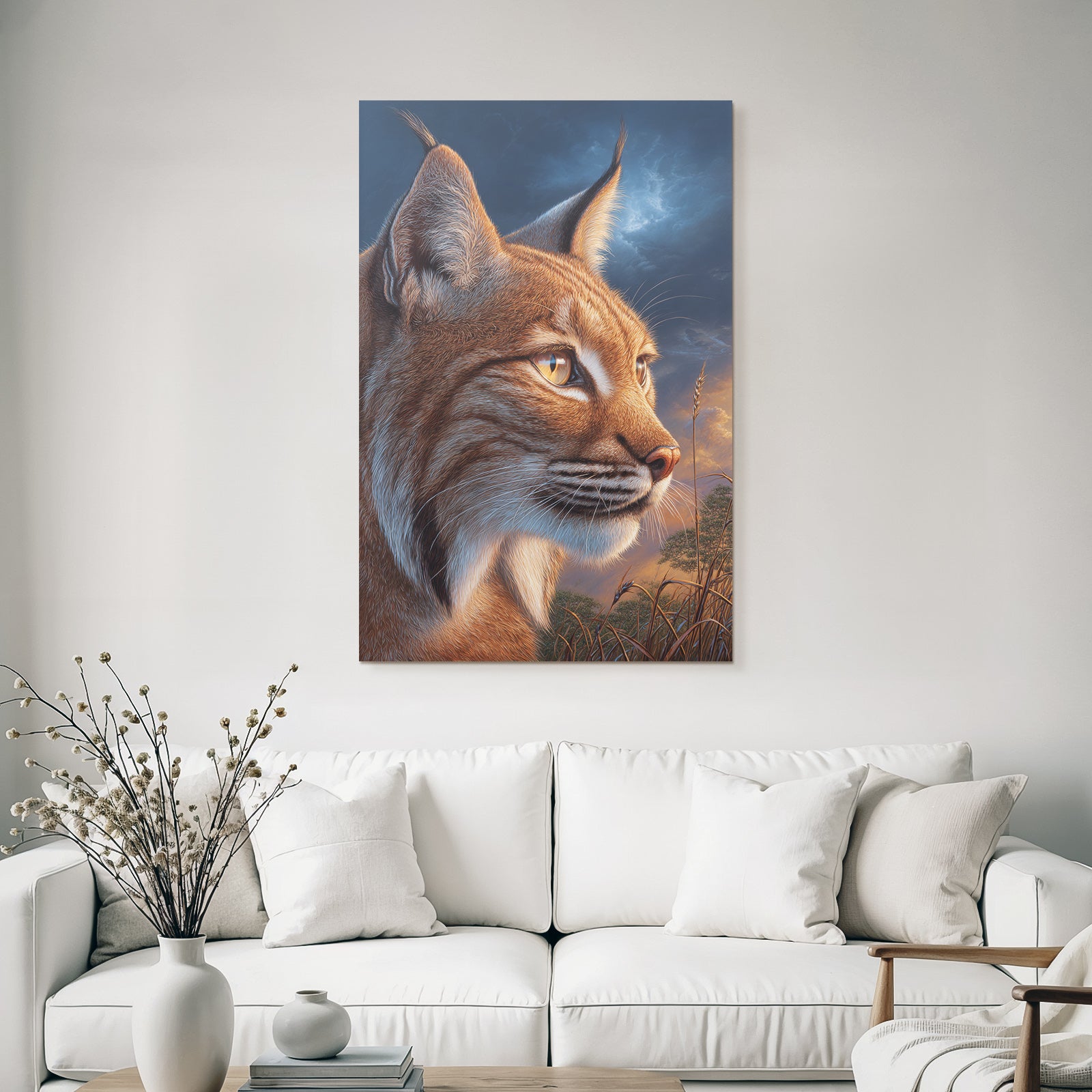 Desert Lynx close-up fur features eyes sky background