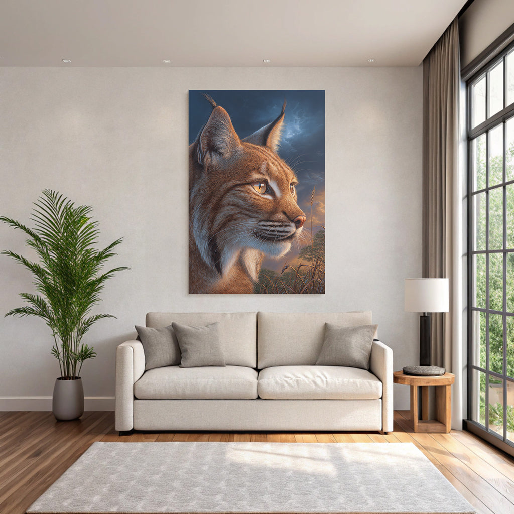 Desert Lynx close-up fur features eyes sky background