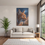 Desert Lynx close-up fur features eyes sky background