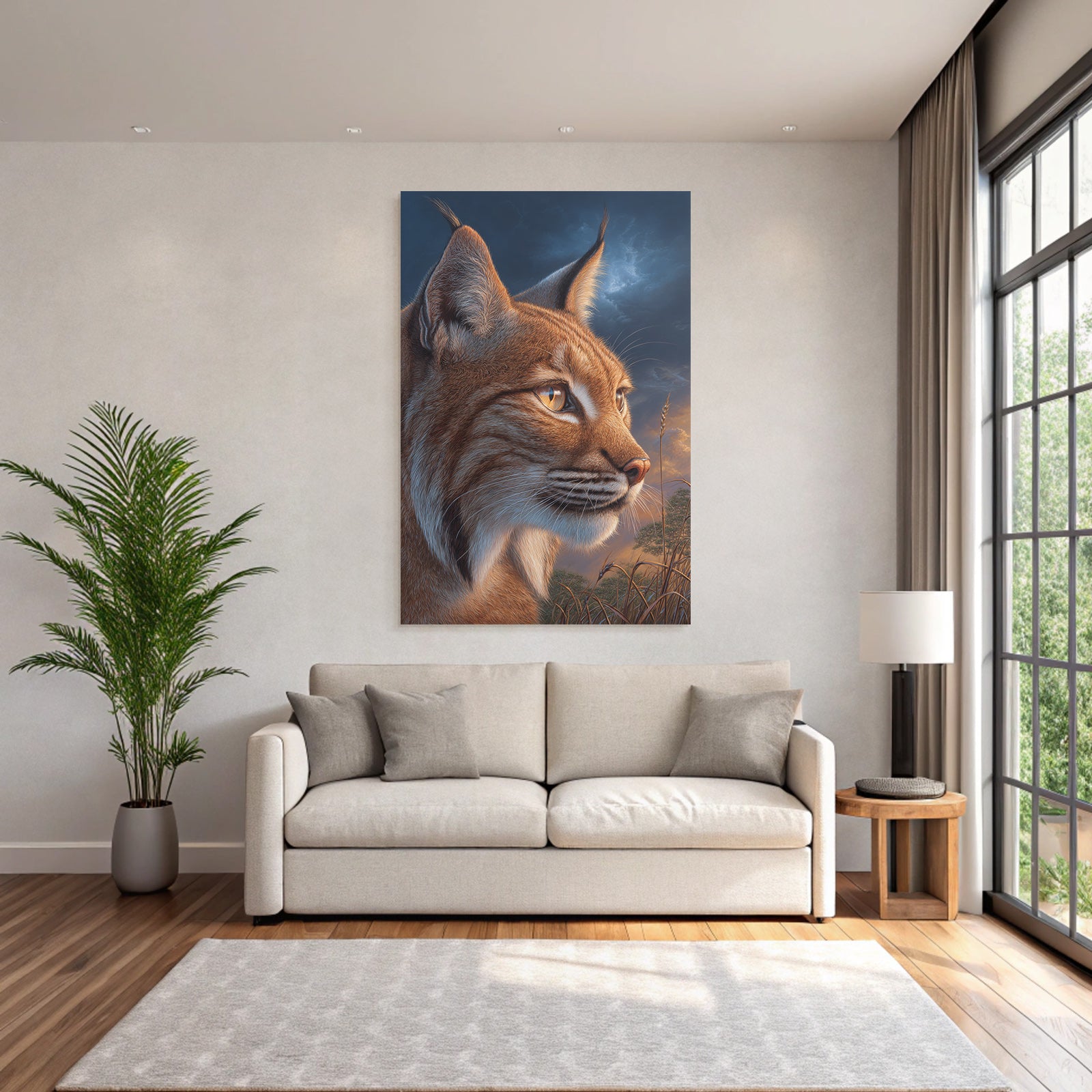 Desert Lynx close-up fur features eyes sky background