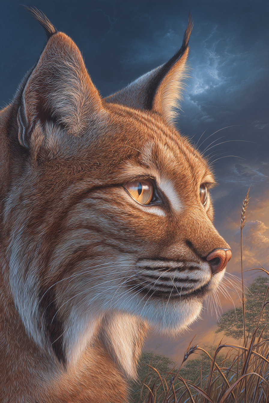 Wüsten Lynx Detailaufnahme Fell Merkmale Augen Himmel Hintergrund | Wuesten und Savanne | Landschaften