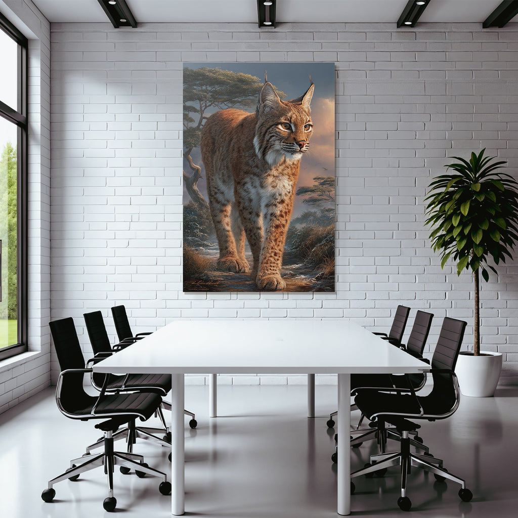 Desert Lynx in Nature Setting with Trees and Dramatic Sky