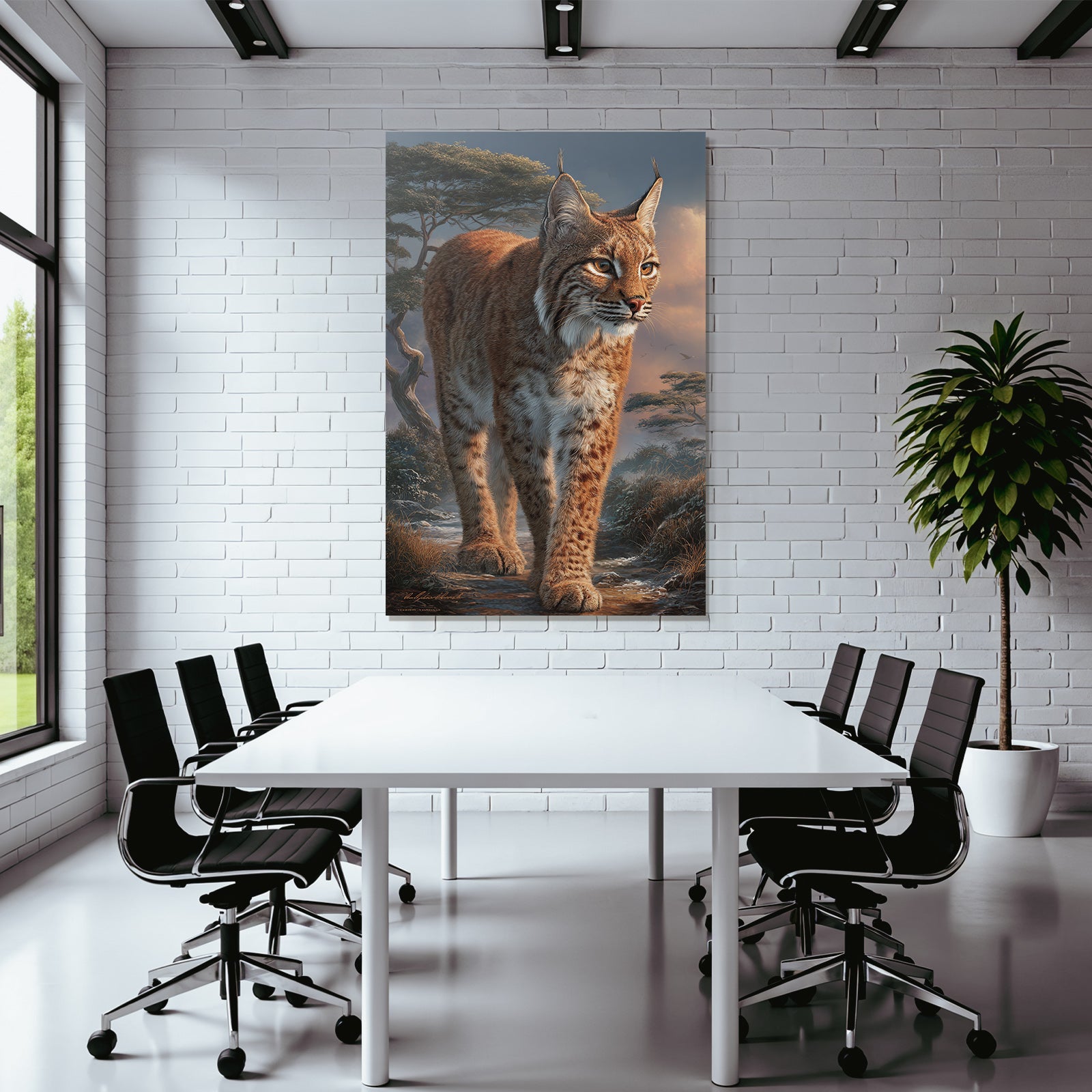 Desert Lynx in Nature Setting with Trees and Dramatic Sky