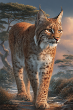 Wüsten Lynx In Natur Setting Mit Baum En Und Dramatischem Himmel | Wuesten und Savanne | Landschaften