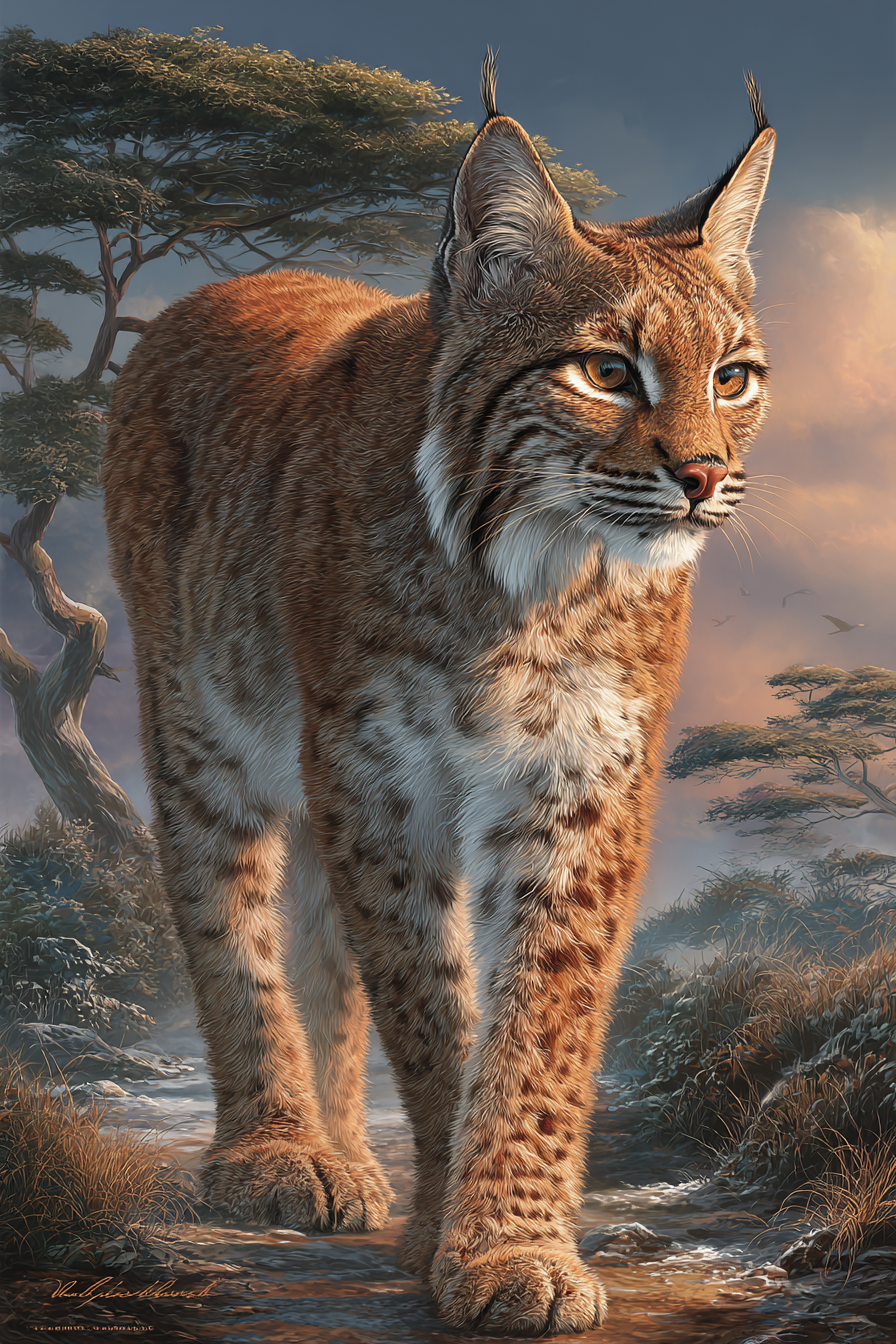 Wüsten Lynx In Natur Setting Mit Baum En Und Dramatischem Himmel | Wuesten und Savanne | Landschaften