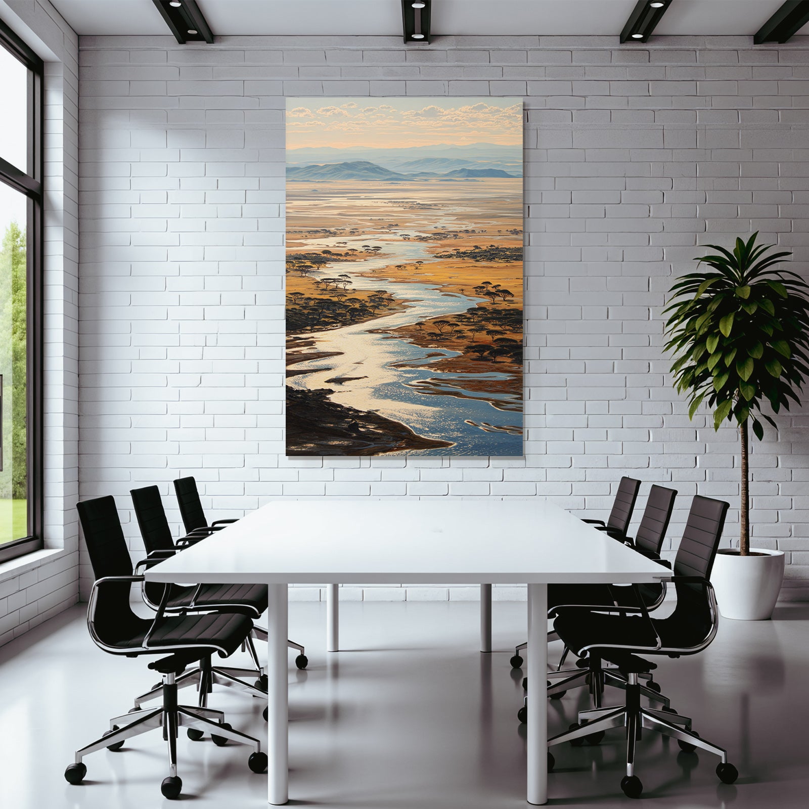 Desert Picturesque Landscape With River And Golden Savannah