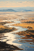 Wüsten Malerische Landschaft Mit Fluss Und Goldener Savanne | Wuesten und Savanne | Landschaften