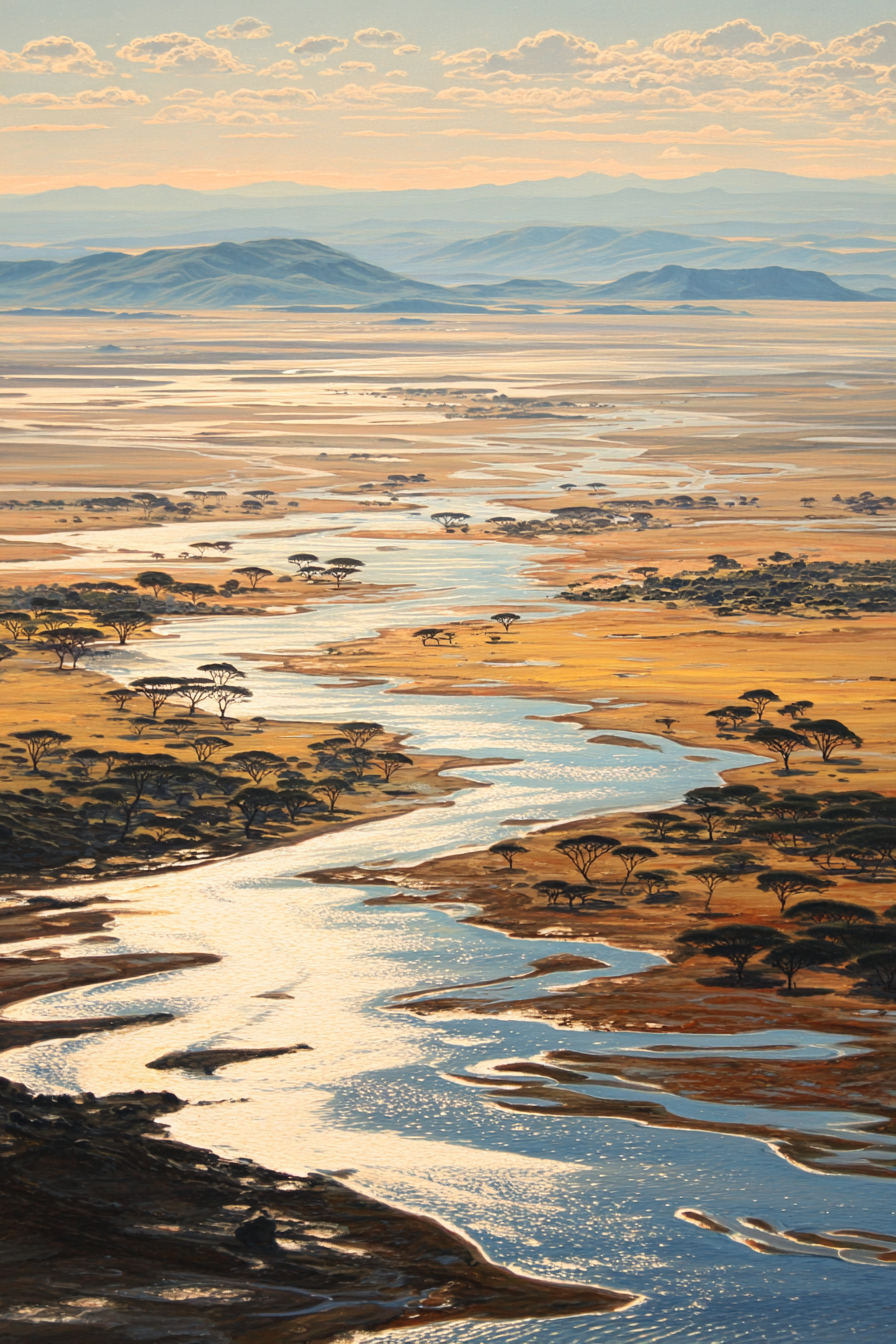 Wüsten Malerische Landschaft Mit Fluss Und Goldener Savanne | Wuesten und Savanne | Landschaften