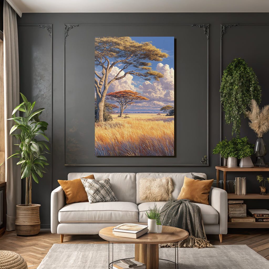 Deserts Tranquil Landscapes Savanna Grasslands Blue Sky Acacias