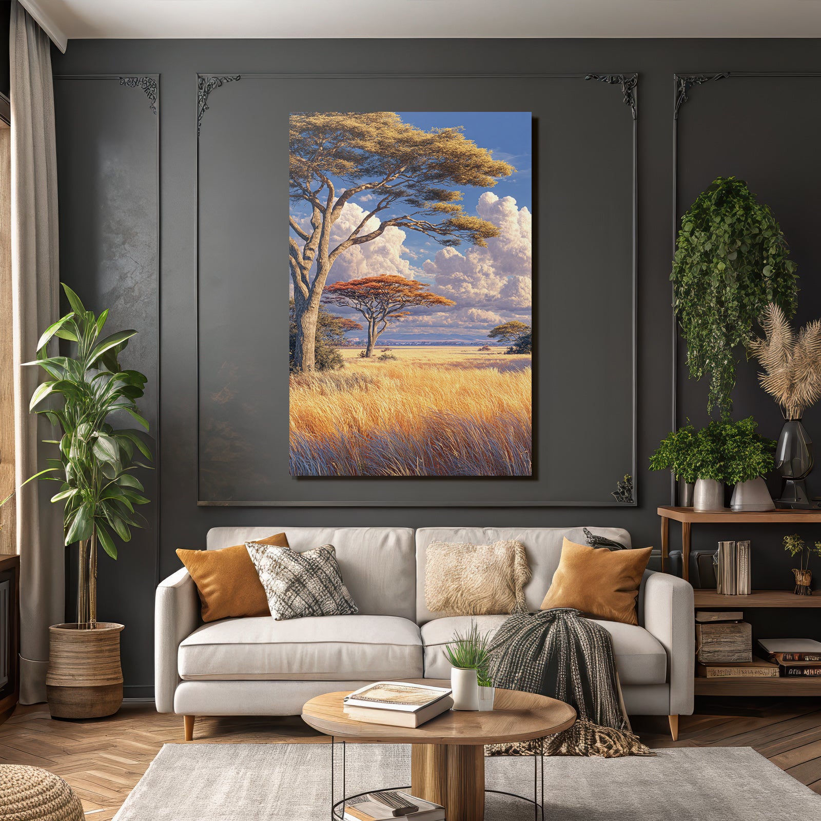 Deserts Tranquil Landscapes Savanna Grasslands Blue Sky Acacias