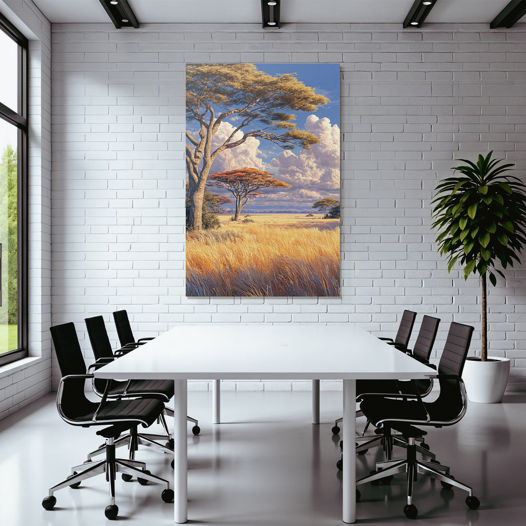 Deserts Tranquil Landscapes Savanna Grasslands Blue Sky Acacias