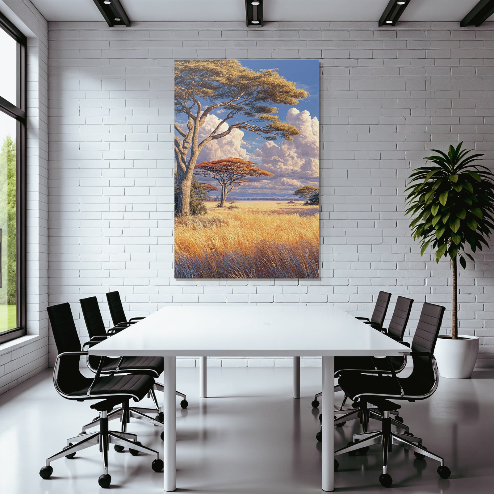 Deserts Tranquil Landscapes Savanna Grasslands Blue Sky Acacias