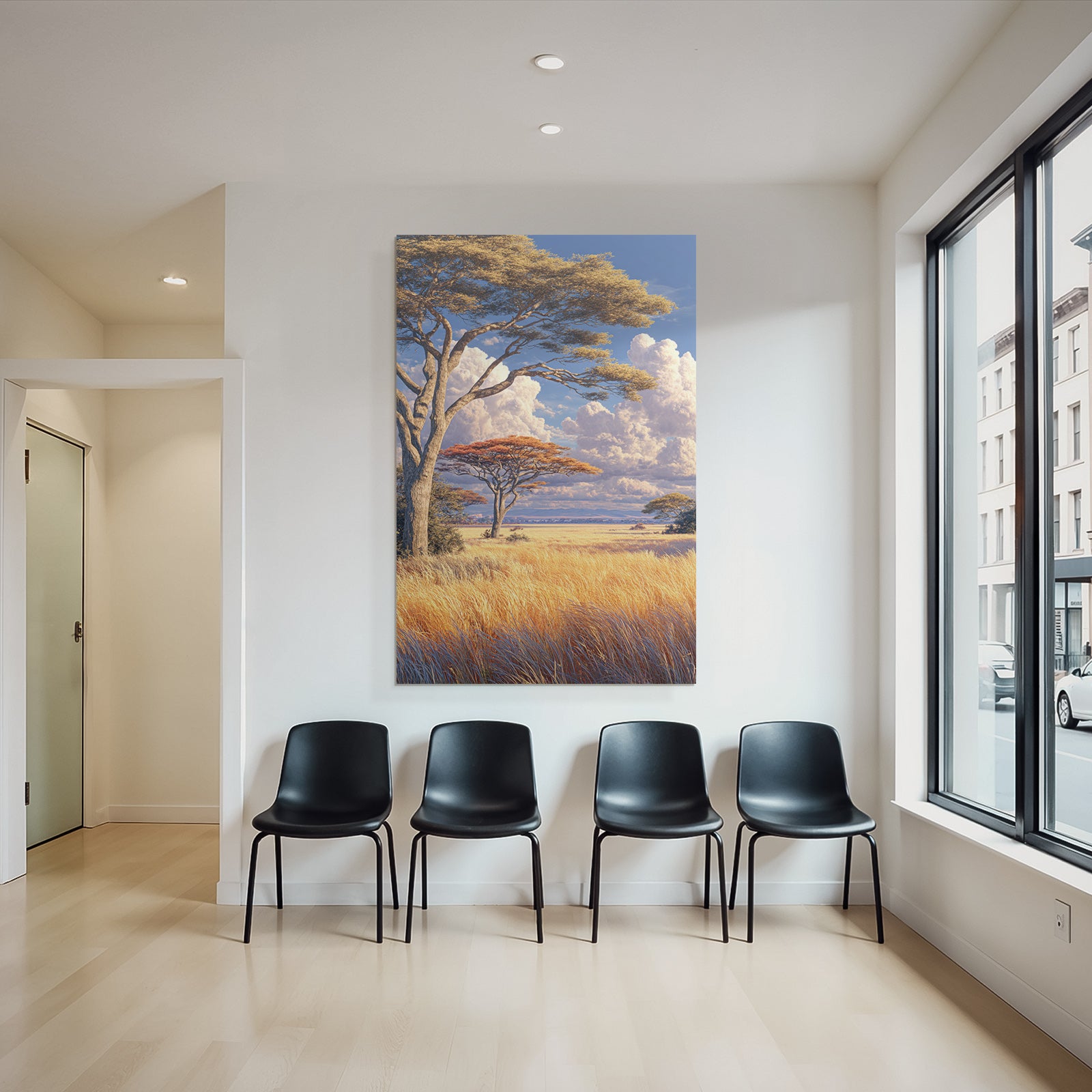 Deserts Tranquil Landscapes Savanna Grasslands Blue Sky Acacias