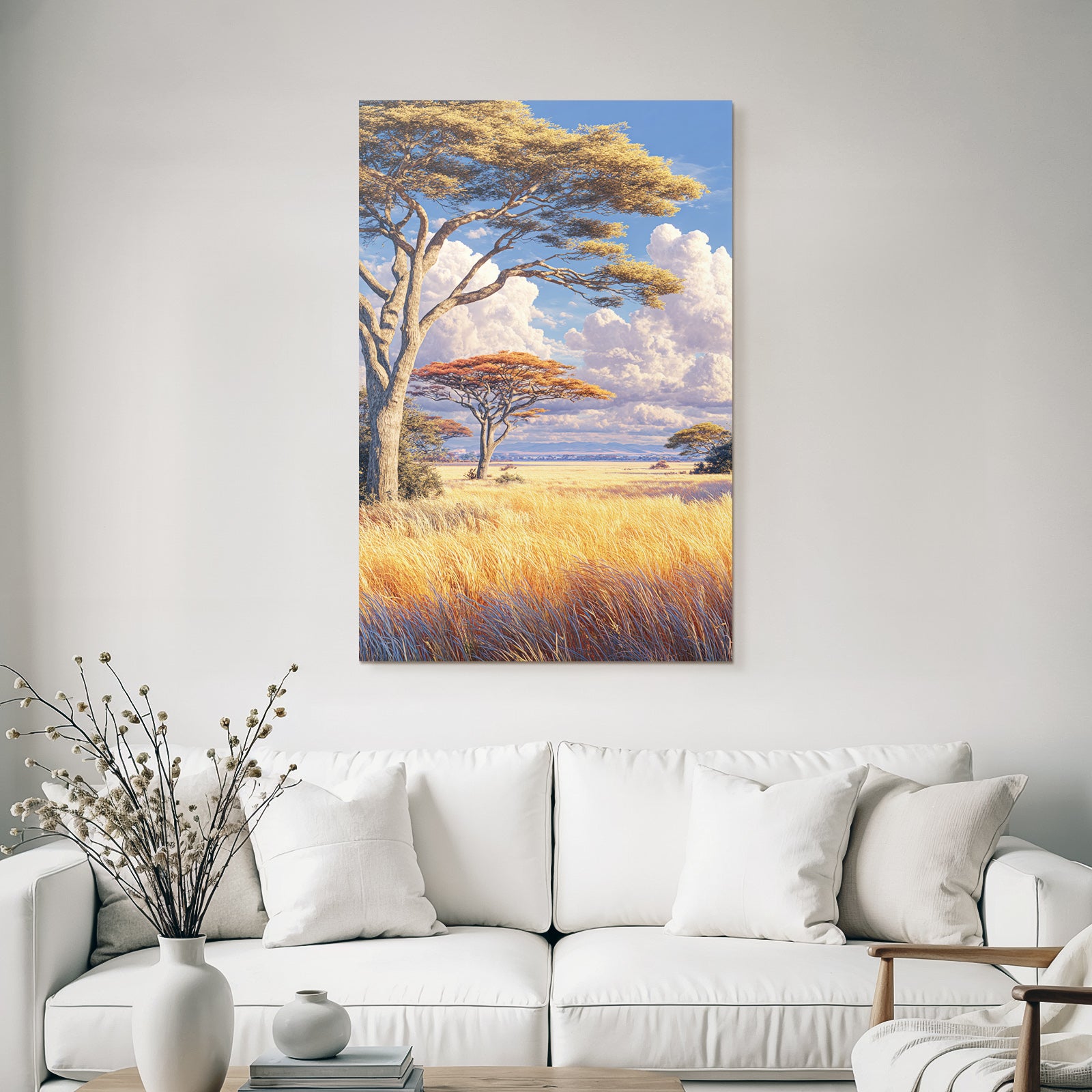 Deserts Tranquil Landscapes Savanna Grasslands Blue Sky Acacias