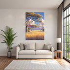 Deserts Tranquil Landscapes Savanna Grasslands Blue Sky Acacias