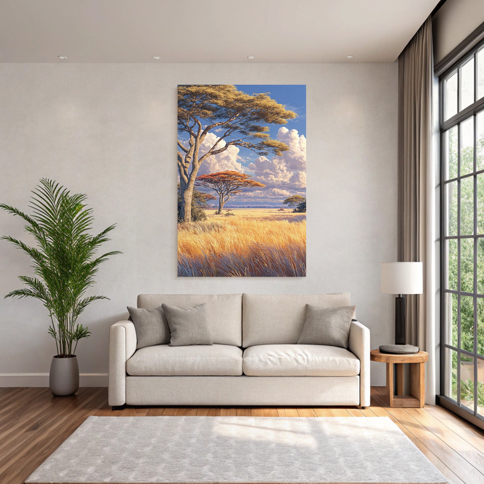 Deserts Tranquil Landscapes Savanna Grasslands Blue Sky Acacias