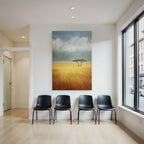 Desert Tranquil Landscape Two Trees Golden Grass Blue Sky