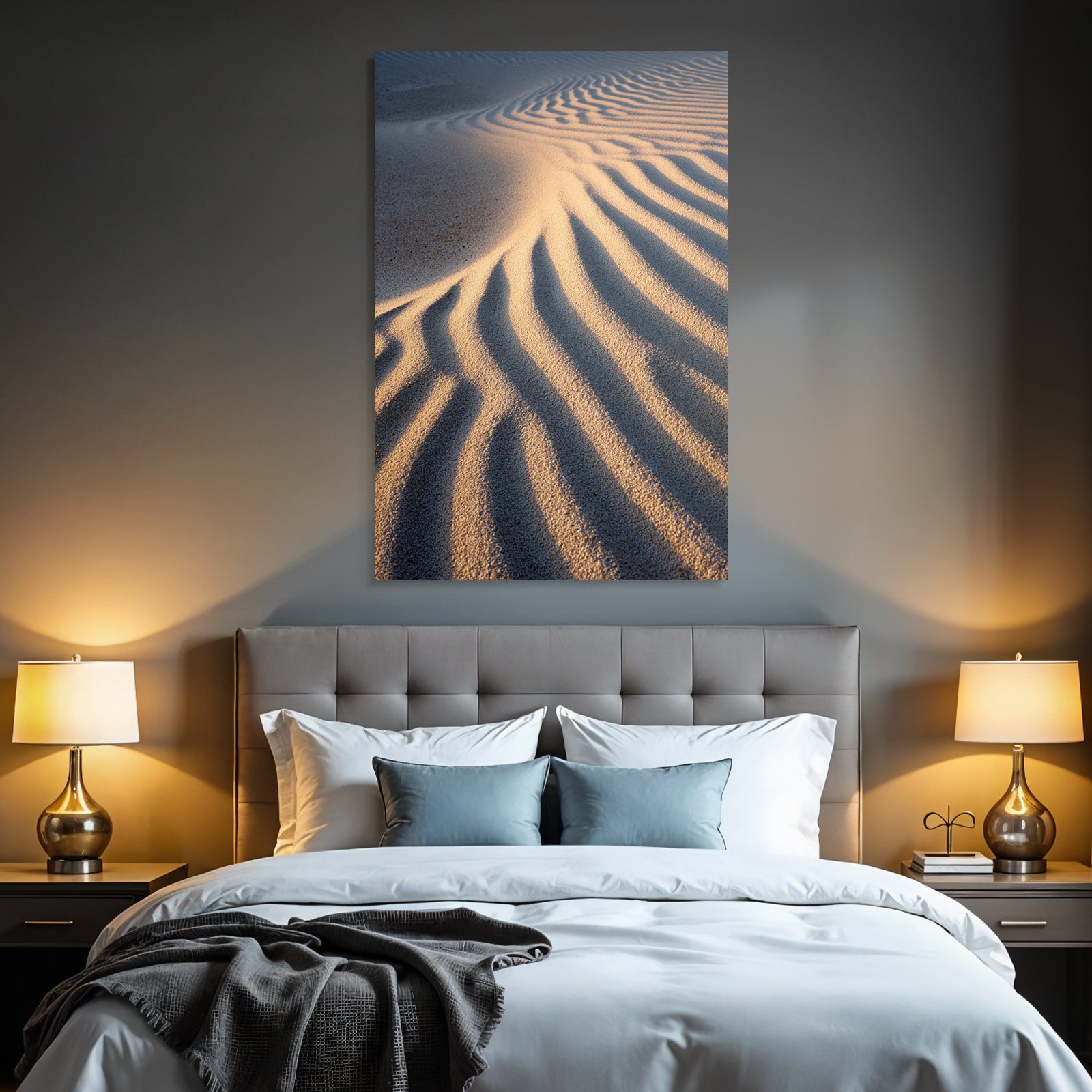 Desert sand with wavy pattern light shadow beach or desert