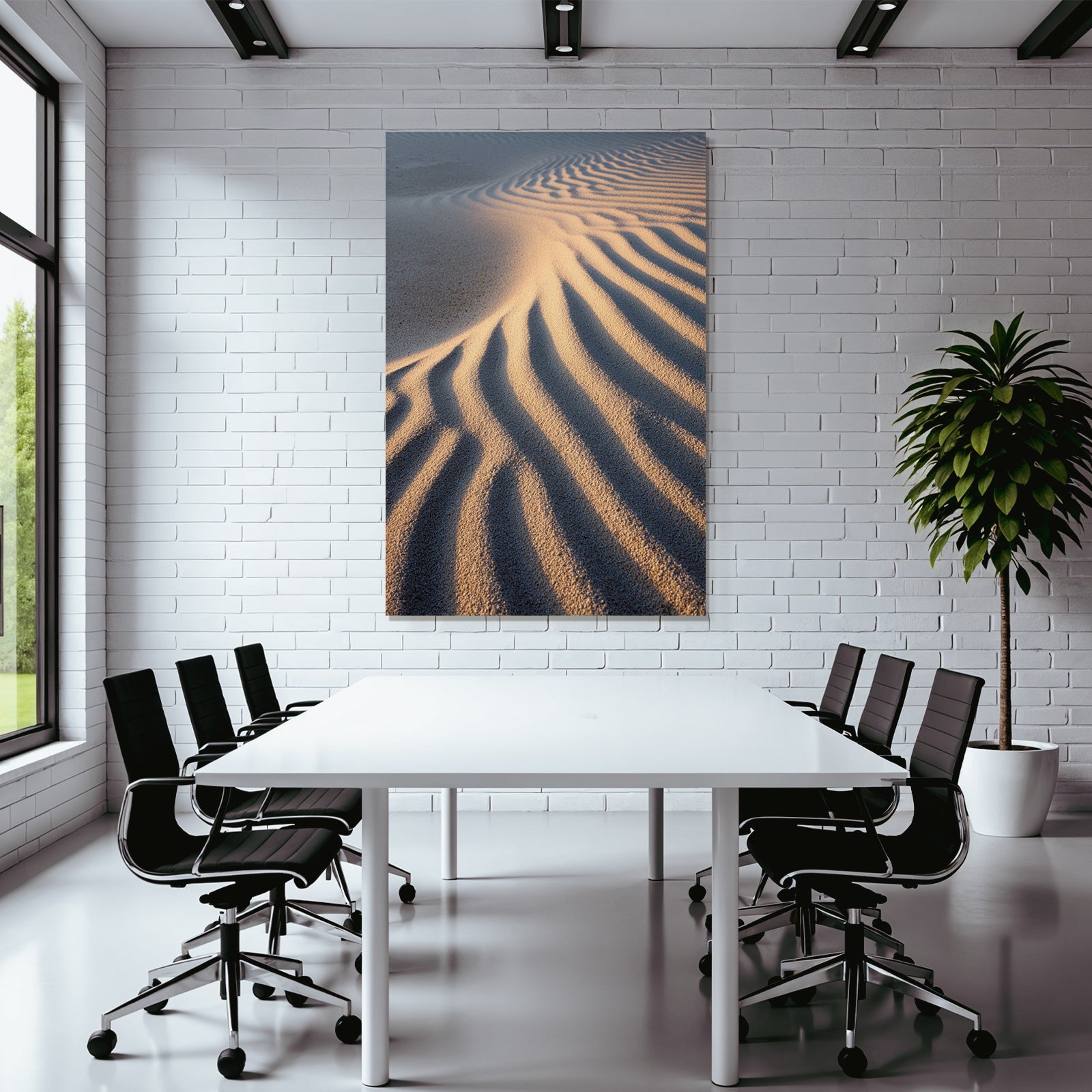 Desert sand with wavy pattern light shadow beach or desert