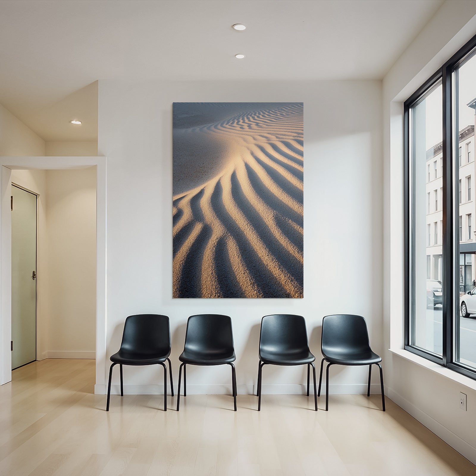 Desert sand with wavy pattern light shadow beach or desert