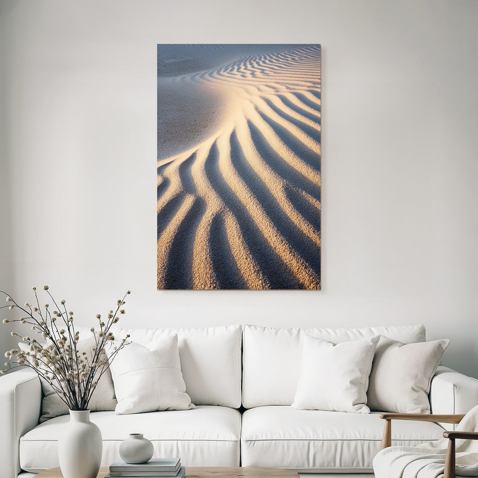 Desert sand with wavy pattern light shadow beach or desert