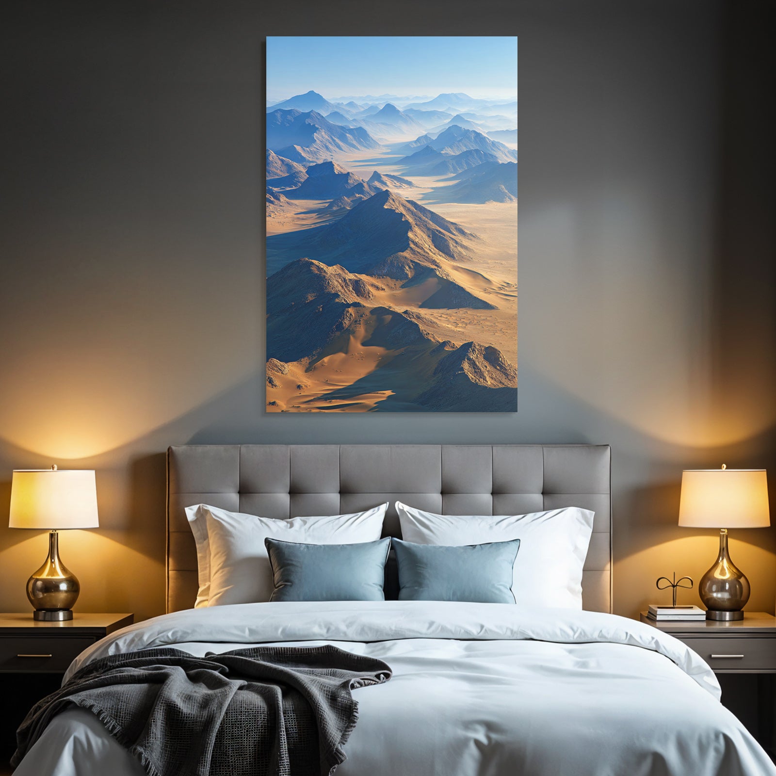 Desert landscape with mountains and dunes in the desert area