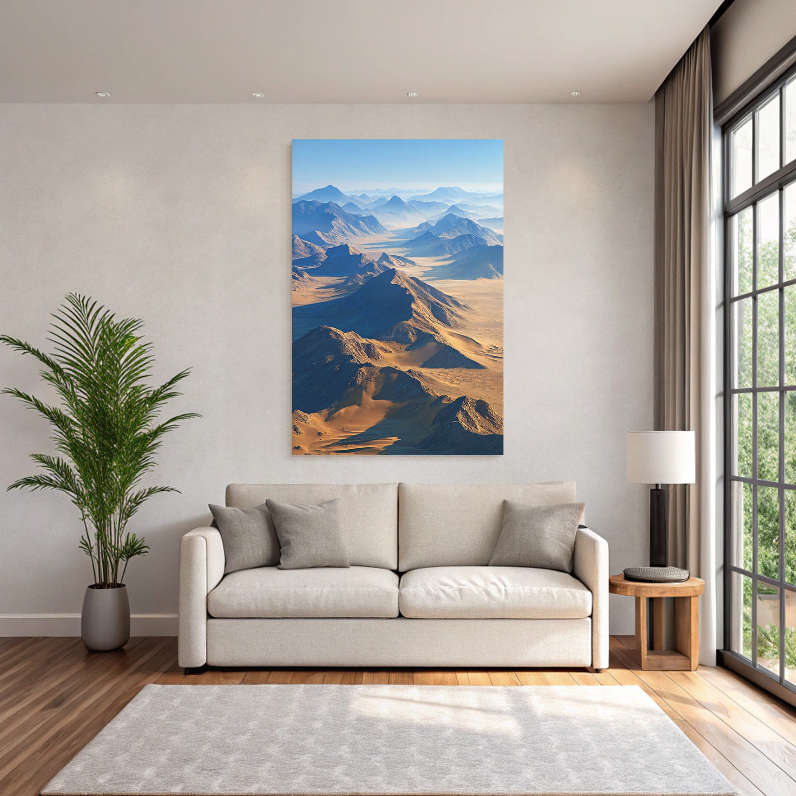 Desert landscape with mountains and dunes in the desert area