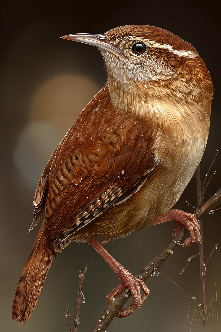 Wüsten Vogel Auf Ast Braunes Federkleid Mit Wassertropfen | Wuesten und Savanne | Landschaften