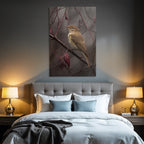 Desert bird on a branch with red foliage in nature