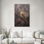 Desert bird on a branch with red foliage in nature