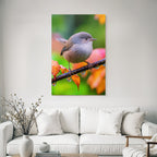 Desert bird on a branch with water drops surrounded by colorful foliage