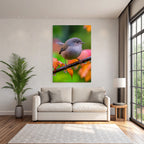 Desert bird on a branch with water drops surrounded by colorful foliage