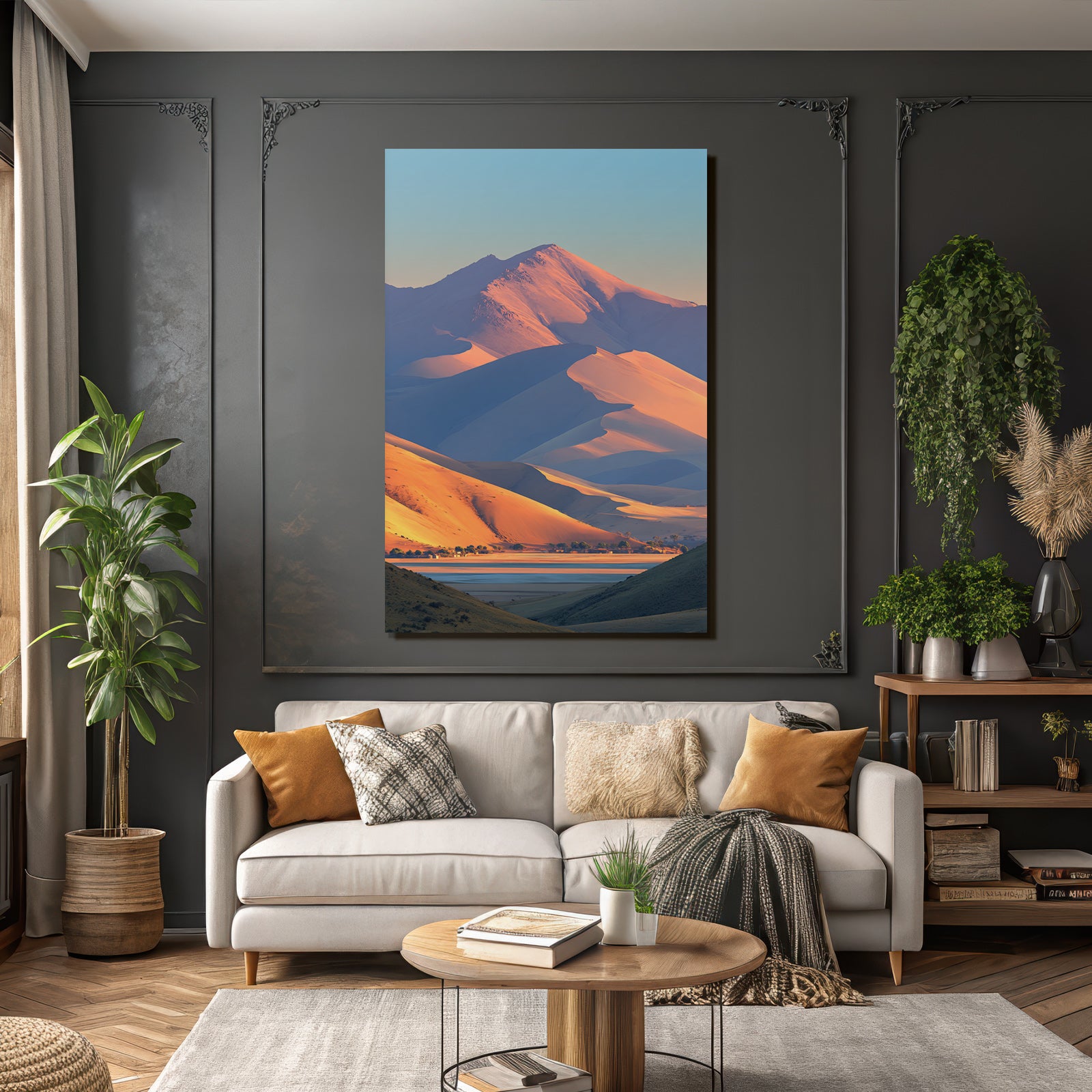 Desert Beautiful landscape with mountains and sand dunes