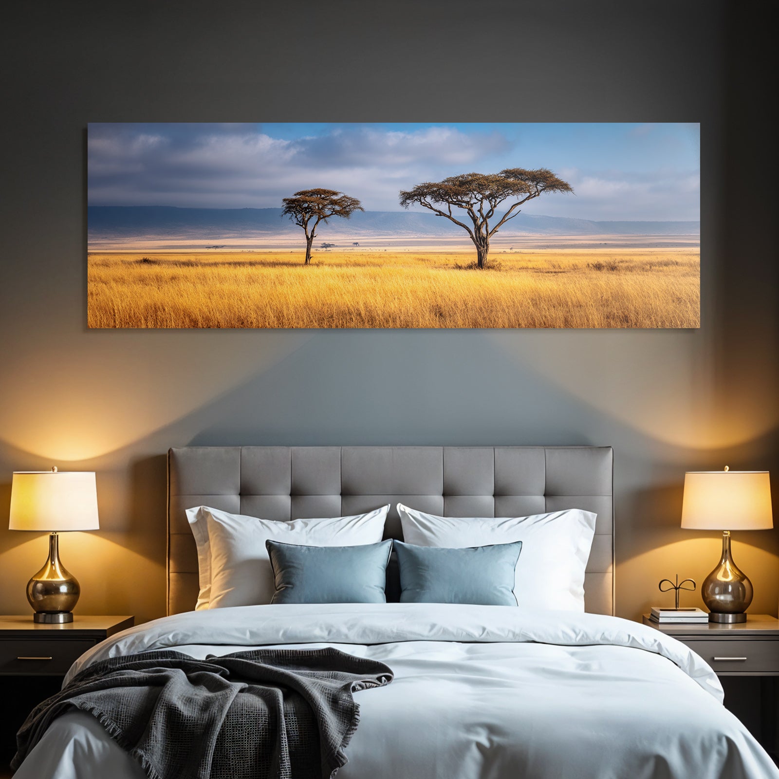 Desert Acacia Trees African Savannah Sunset Golden Grassland