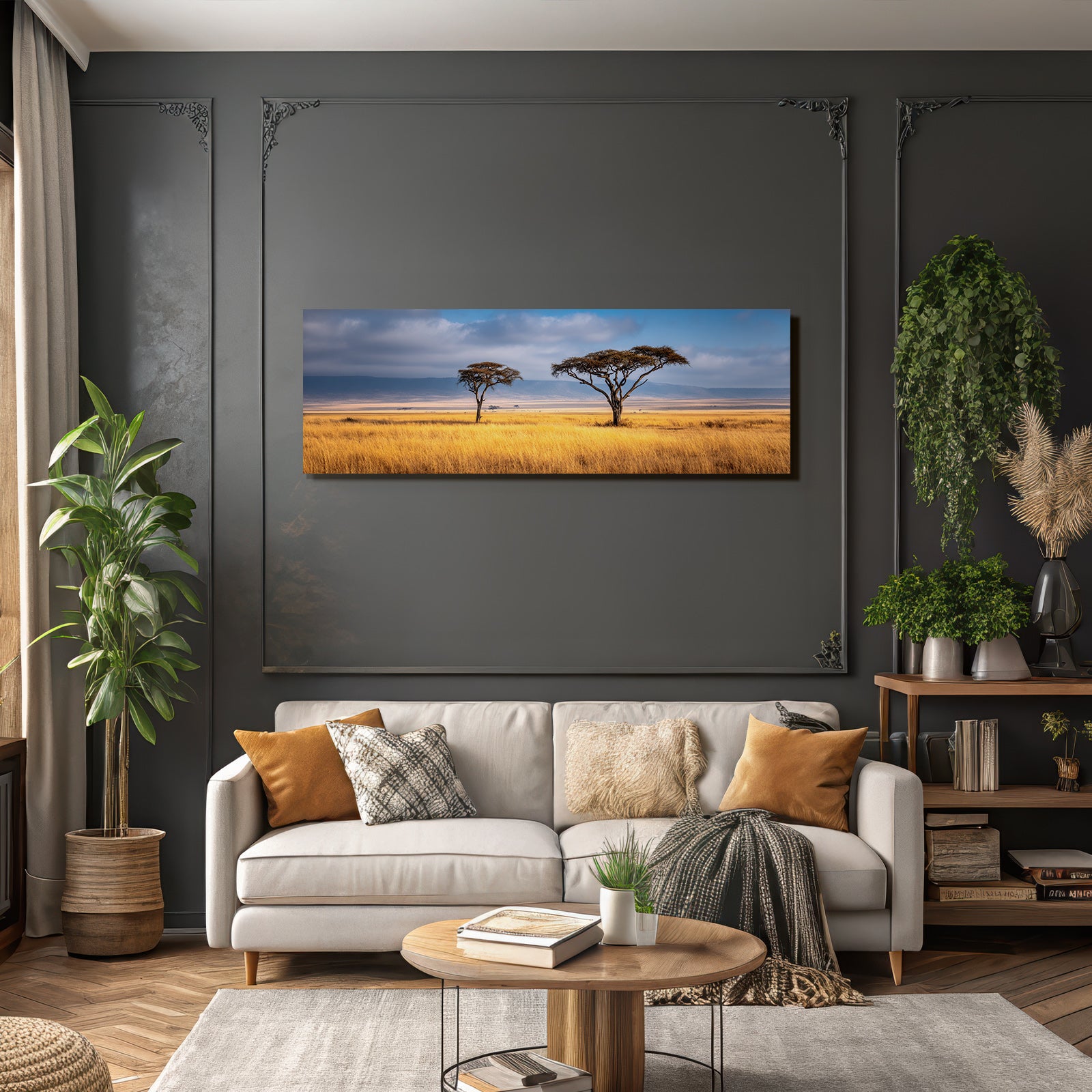 Desert Acacia Trees African Savannah Sunset Golden Grassland