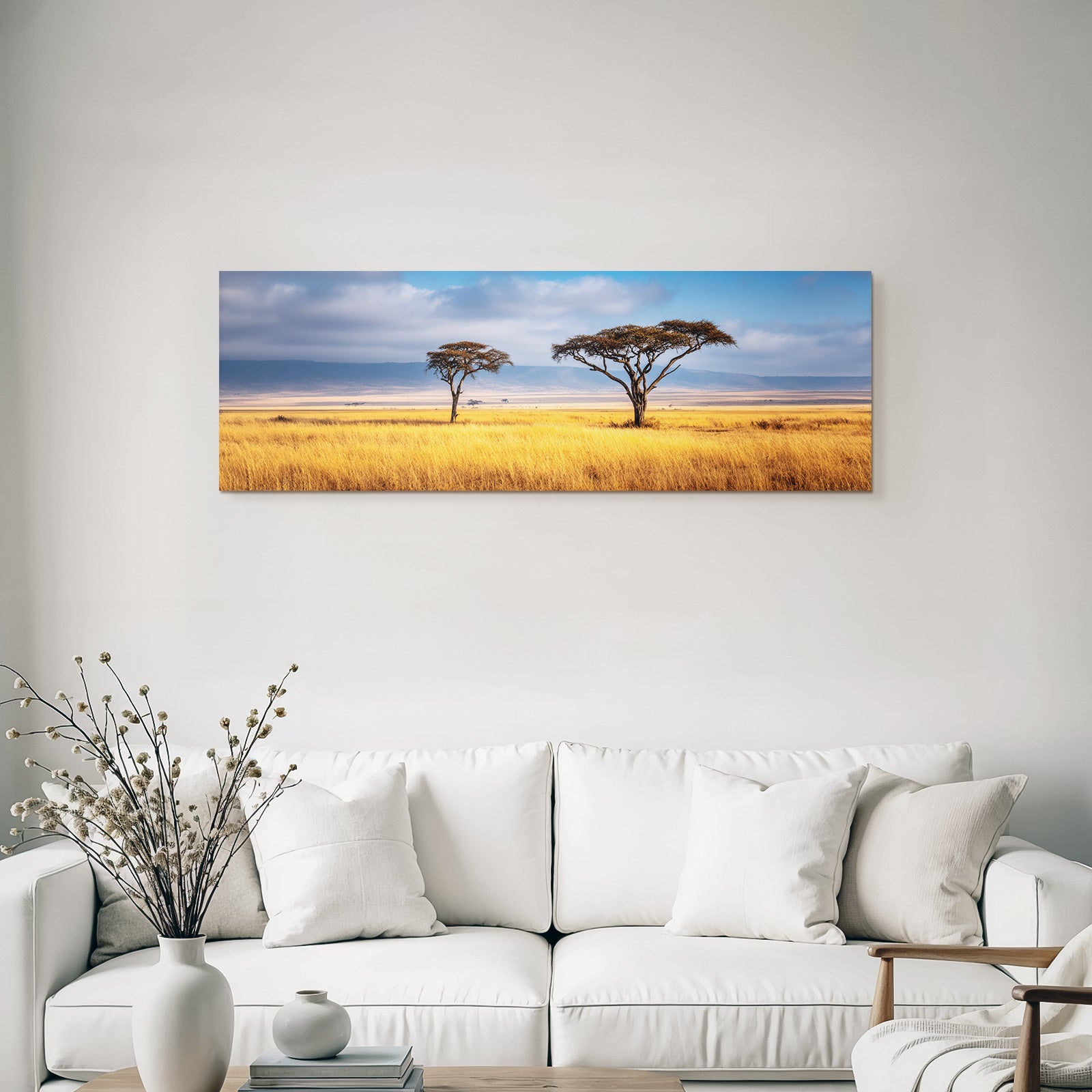 Desert Acacia Trees African Savannah Sunset Golden Grassland