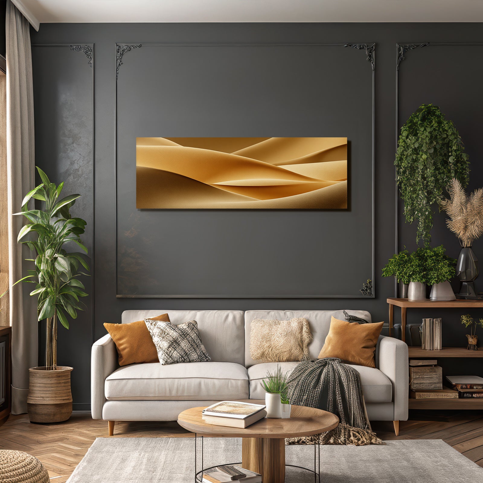 Desert Flowing Shapes Sand Dunes Waves Gold Beige Background
