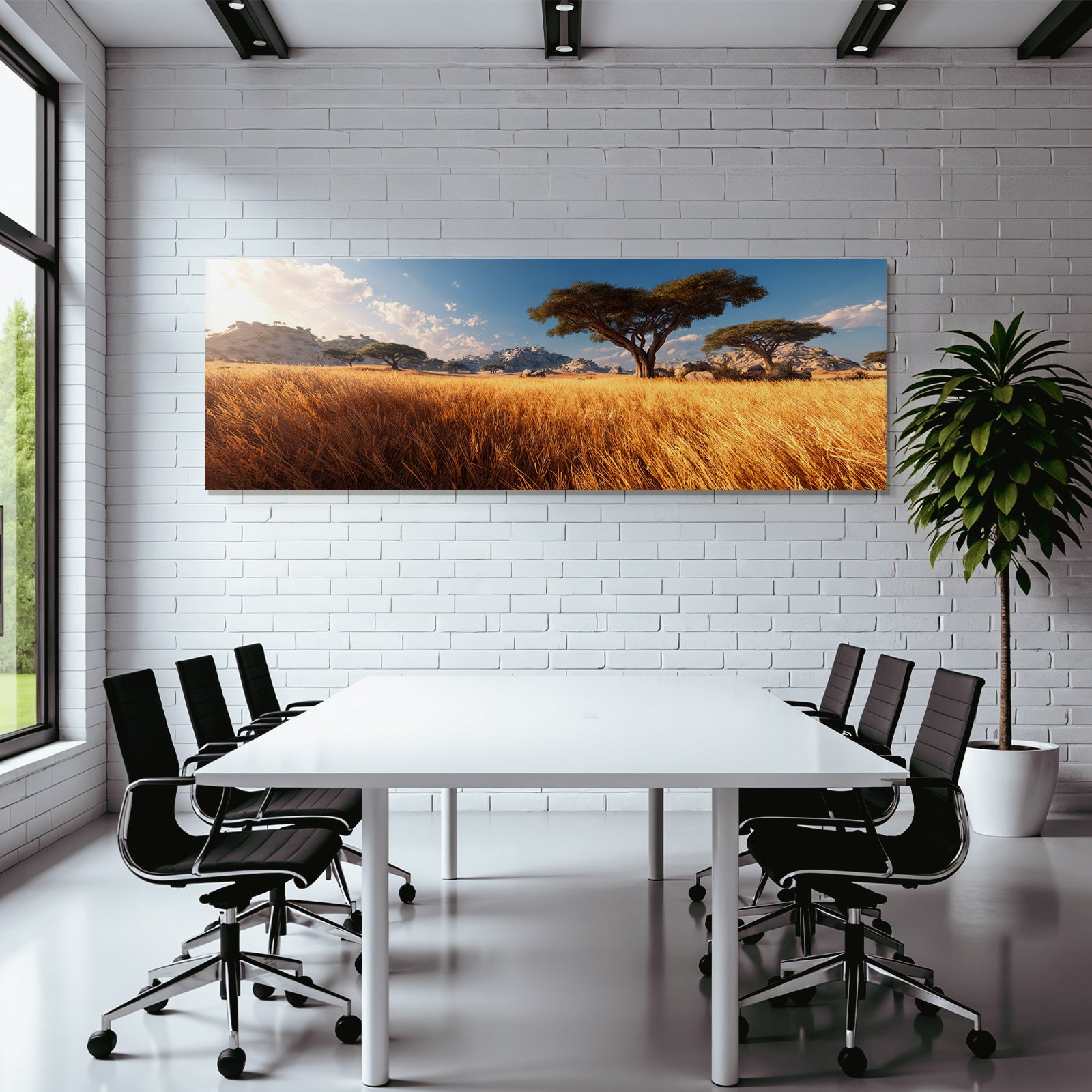 Desert Peaceful Landscape Golden Grass Blue Sky Clouds