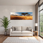 Desert Peaceful Landscape Golden Grass Blue Sky Clouds