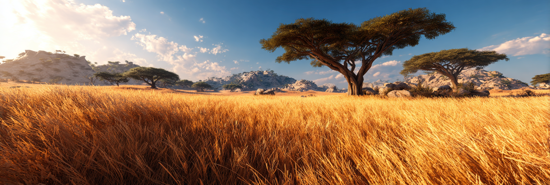 Wüsten Friedliche Landschaft Goldene Gras Blaü Himmelswolken | Wuesten und Savanne | Landschaften