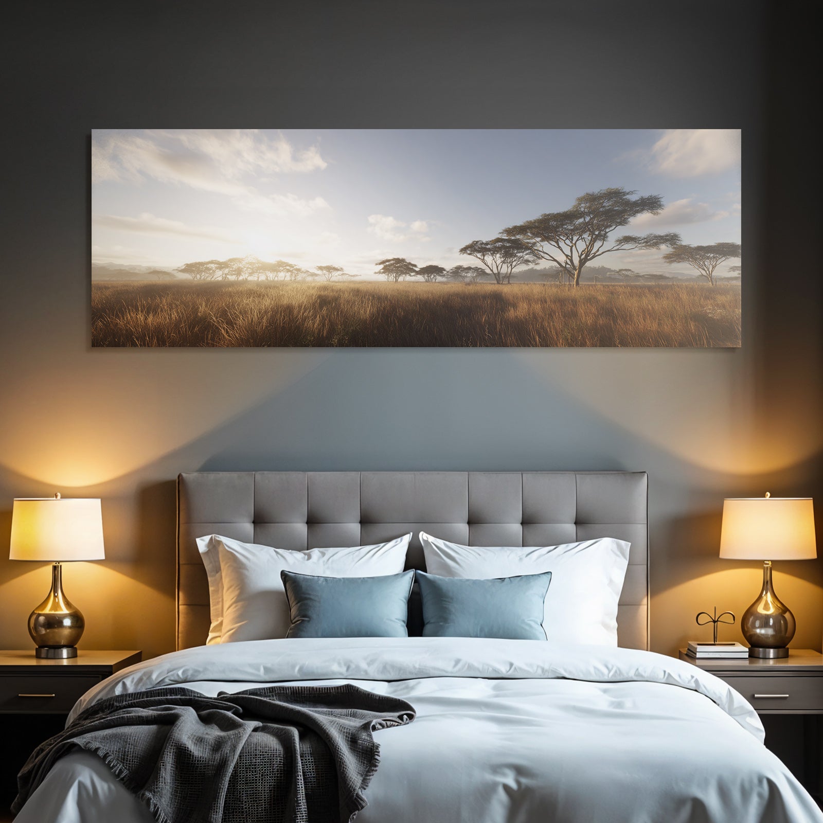 Desert Peaceful Landscape With Trees In The Morning With Warm Sunlight