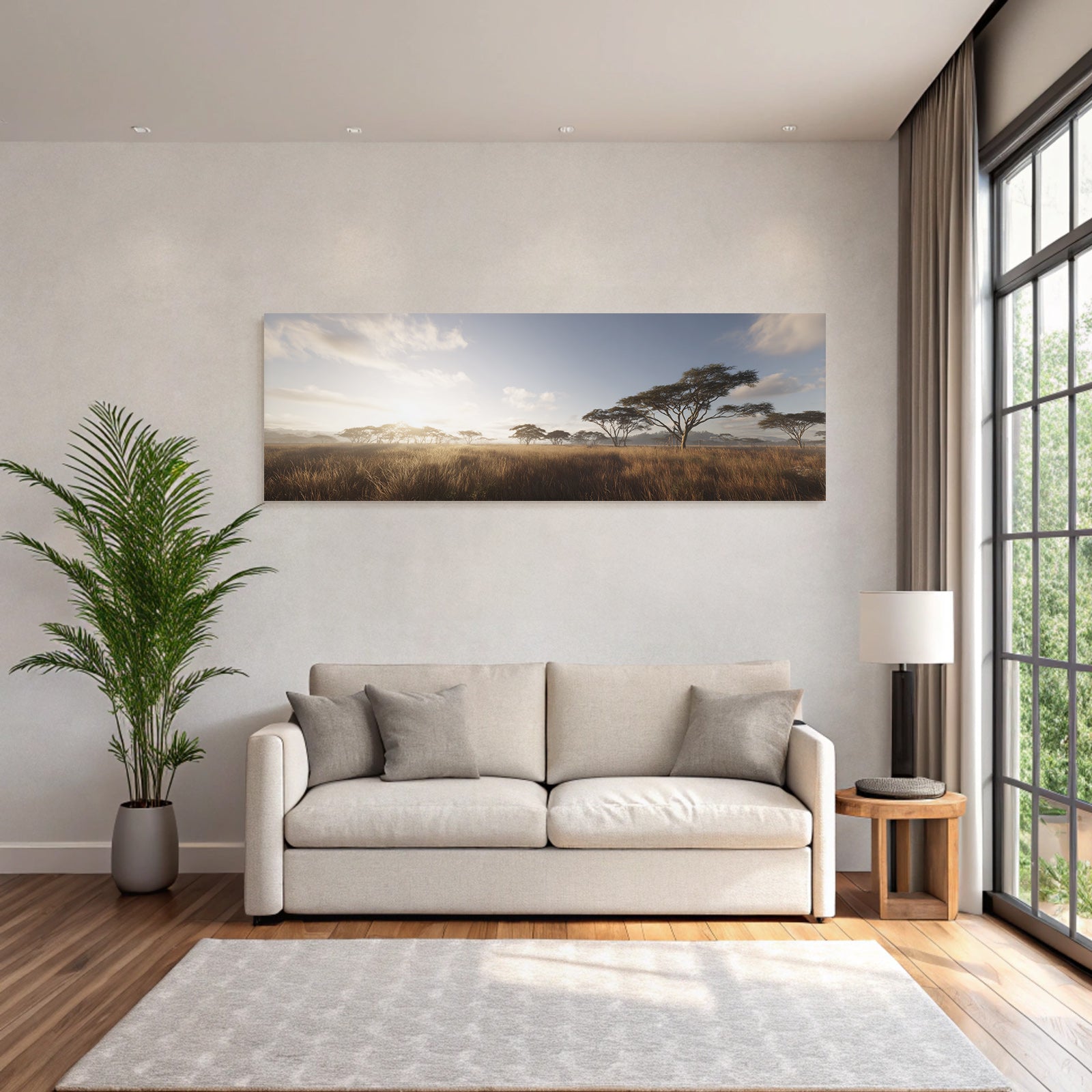 Desert Peaceful Landscape With Trees In The Morning With Warm Sunlight