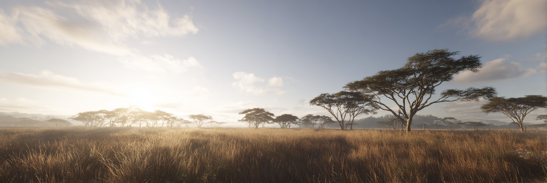 Wüsten Friedliche Landschaft Mit Bäumen Am Morgen Mit Warmem Sonnenlicht | Wuesten und Savanne | Landschaften